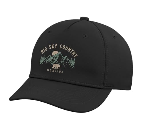 Montana PNW Vintage Mountains Grizzly Bear Nature Lovers Adjustable Printed Baseball Hat, Black