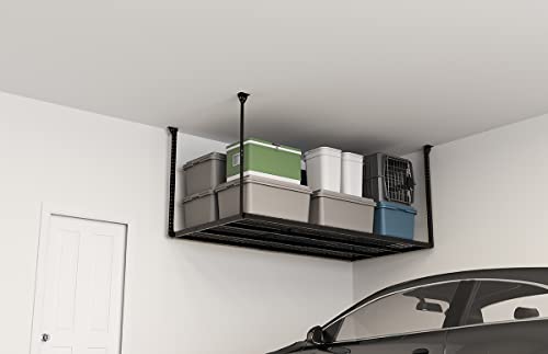 Image of HyLoft 48-Inch by 96-Inch Super Pro Ceiling Mounted Shelf for Garage, Storage Heavy Duty Hanging Shelf 2 Foot by 8 Foot, Holds up to 600 Pounds, Black