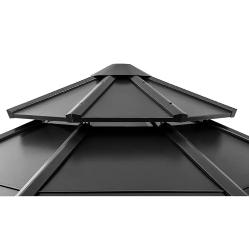 Sunjoy Ion Collection 13 x 13 ft. Cedar Framed Octagon Wood Gazebo with Brown Double Tiered Steel Hardtop Roof and Ceiling Hook for Garden, Backyard Shade - Image 6