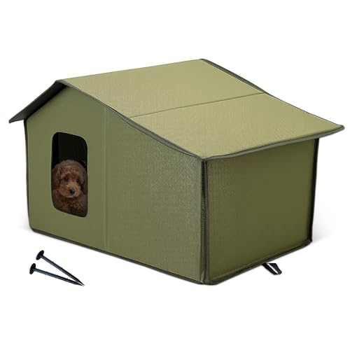 ALLSOPETS Cuccia Gatto Esterno Impermeabile, Casetta Pieghevole e Calda per Gatti o Cani di Piccola Taglia, Riparo Resistente per Interno ed Esterno in Inverno (Verde Foresta)