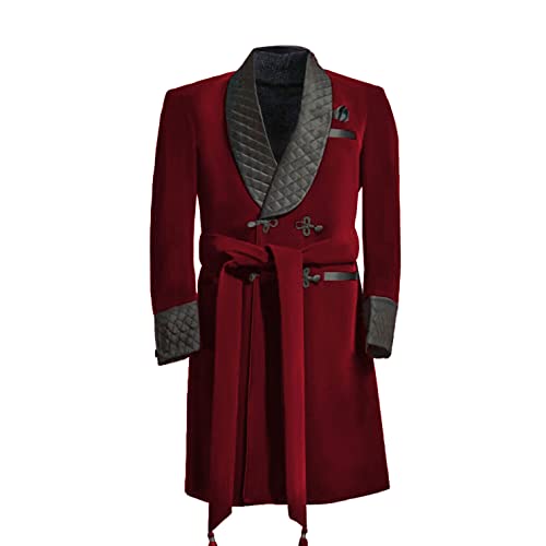 HZUOU Men's Smoking Jacket Velvet Long Cigar Robe Quilted Shawl Lapel Wedding Dinner Prom Blazer HZH11
