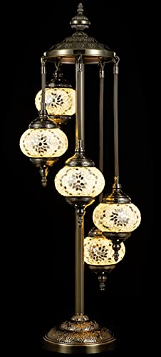 Exquisite 5 Globes Turkish Mosaic Floor Lamp Handmade Unique Tiffany Moroccan Art Home Decor Boho Lantern Lampshade Elegant Tall Lamps For Living Room Office Bedroom. (1) #TOP2