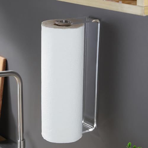 Image of ZUNTO Acrylic Paper Towel Holder - Adhesive Paper Towel Roll Holder Under Cabinet, Clear Plastic Wall Mounted Paper Towel Rack for Kitchen, Frees up Counter Space