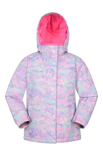 Image of Mountain Warehouse Snowdrop Printed Kids Ski Jacket - Waterproof, Integrated Snowskirt, Detachable Hood, Adjustable Cuffs -Best for Snowboarding, Winter Sports Pale Blue Kids Size 9-10 Years