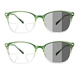 2Pairs VisionGlobal Portable Progressive Multifocal Glasses, Photochromic Gray Sunglasses for Unisex （Clear Green,+0.00/+1.25Magnification ）