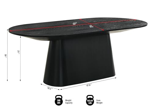 Image of Terra 88 inch Mid-Century Modern Oval Dining Table with Pedestal Base, Black | Transitional Style, Mid-Century Modern Inspired Pedestal Base, Wood Grain Top, Durable Wood Furniture