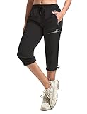 BVVU Women's Cargo Capris Hiking Pants Lightweight Quick Dry Joggers Outdoor Waterproof Workout Pants with Pockets Black