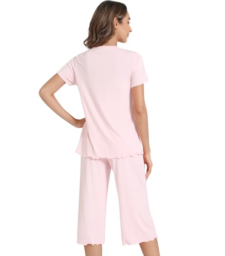 Image of NACHILA Women's Pajama Sets Cooling Bamboo Viscose V-Neck Top & Capri Pants