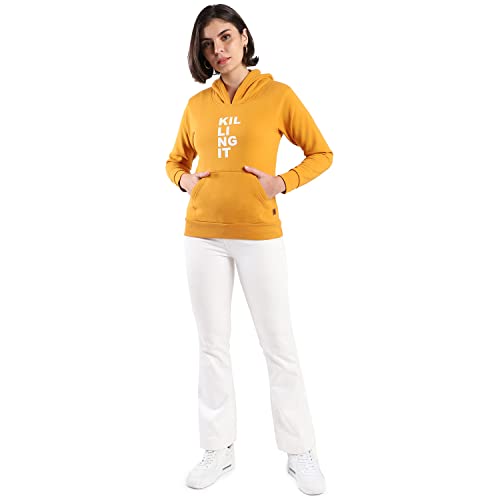 Image of PINACOLADA Women's Cotton Solid Printed Sweatshirt with Hoodie, Regular Fit for Casual Wear Full Sleeve Sweatshirt Crafted with Comfort Fit and High-Performance for Everyday Wear