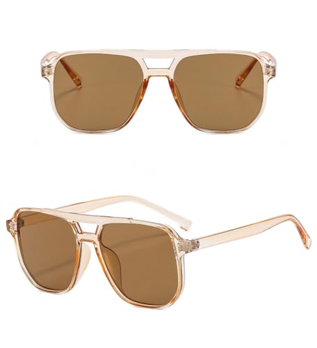 IKANOO Retro Oversized Square Aviator Sunglasses for Women Men 70s Vintage Trendy Double Bridge Plastic Sun Glasses3