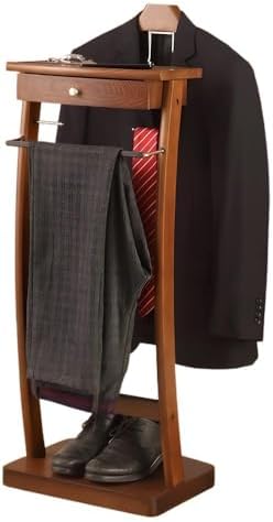 Solid Wood Suit Rack Stand with Drawer & Tray - Stylish Floor Standing Clothes Valet for Office Living Room Bedroom - Stable Base & Elegant Design for nized Storage,258998