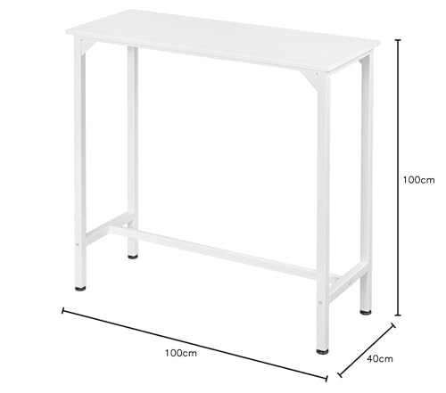Bar Table, White Breakfast Table for Entryway, Living Room, Home Bar, Kitchen, Engineered Wood+Metal, 100x40x100cm