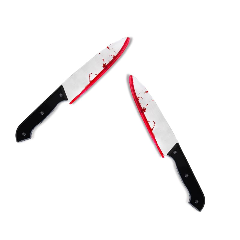 KJSXUUE Halloween Fake Messer 2er Pack, 30,5 cm Blutig Plastikmesser - Halloween Deko, Kostümaccessoire für Horror Party, Cosplay, Mottoparty...