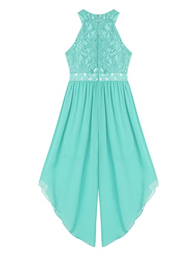 Kids Girl Sequins Lace Dress Sleeveless Halter Walk-Through Romper Maxi Party Dress Junior Bridesmaid Dress4