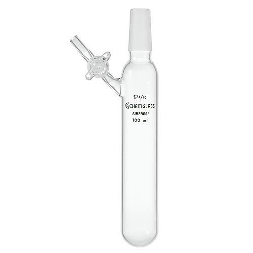 Chemglass AF-0538-05, Airfree Schlenk Single Neck Reaction Tube, 100mL Capacity, 24/40 Inner Joint, 2mm Glass Stopcock