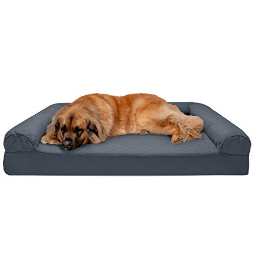 Furhaven Haustier-Hundebett, Memory-Schaum, gesteppt, traditionelles Sofa-Stil, Wohnzimmer-Couch, Haustierbett mit abnehmbarem Bezug für Hunde und Katzen, eisengrau, Jumbo Plus Cover