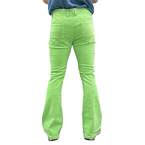 HAORUN Men Corduroy Bell Bottom Flares Pants Slim Fit 60s 70s Vintage Bootcut Trousers (Green-Classic, 36)3