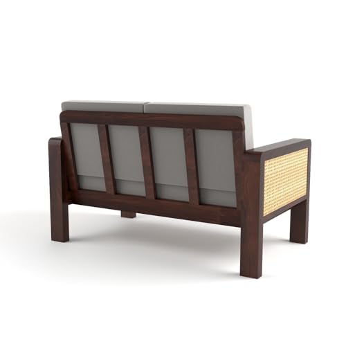 Image of Sheesham Wooden 4 Seater Sofa for Living Room | Solid Wood Sofa with Cane Side Panel | Rosewood Sofa Set for Home & Office | Lounge (Walnut Finish, 4 Seater)