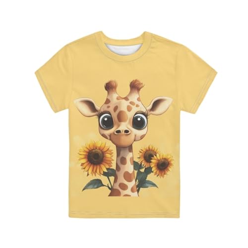 Xpyiqun Giraffe T Shirts for Girls Sunflower Short Sleeve Shirt Age 2T-3T Crewneck Pullover Tops Kids Sports Running Basic T-Shirts Casual Graphic Tees Summer Quick Dry Tshirts Gym Yoga Top Tee