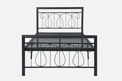 Image of Kovu Metal Extra Single Size Bed Without Storage | Wrought Iron Cot with Headboard & Footboard| Sturdy Powder Coated Platform Bed Extra Single Size Cot for Bedroom (Kovu Black)
