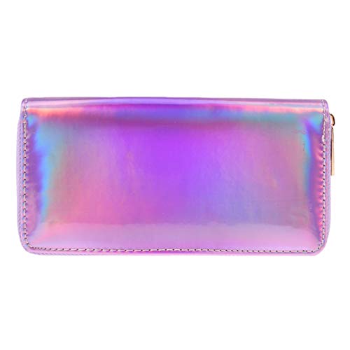 VALICLUD Holographic Zipper Long Wallet Purse Iridescent Rainbow Card Cell Phone Holder Slim Long Pouch for Women