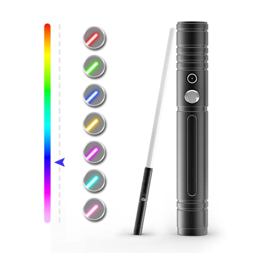 Dueling Light Sabers RGB 7 Colors Changeable Premium Aluminium Alloy Hilt Light Saber 100 Minutes Battery Life Crash Sound and Change Color With Cool Background Sound Button Control Color