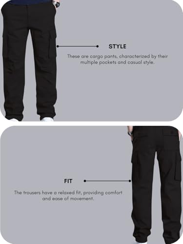 Image of Leriya Fashion Men's Cargo Pants | Multi Pocket Cotton Cargo Joggers for Men | Loose Fit Stylish Pant with Pockets | Casual Baggy Trousers & Streetwear Lower