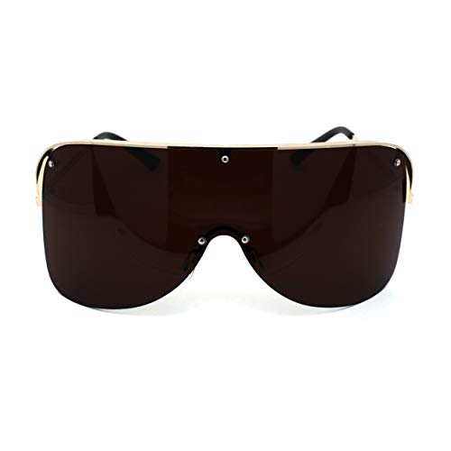 Image of Extra Oversize Flat Top Metal Half Rim Shield Mask Style Sunglasses