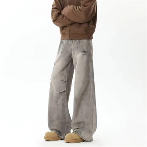 Men Streetwear Distressed Pleated Baggy Cargo Jeans Pants Vintage Clothes Long Trousers3