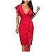 Robe d'été pour femme - Robe d'été pour femme - Élégante - Col en V profond - Volants à manches courtes - Robe crayon sexy - Robe de fête, de cocktail, de demoiselle d'honneur, rouge, XXL