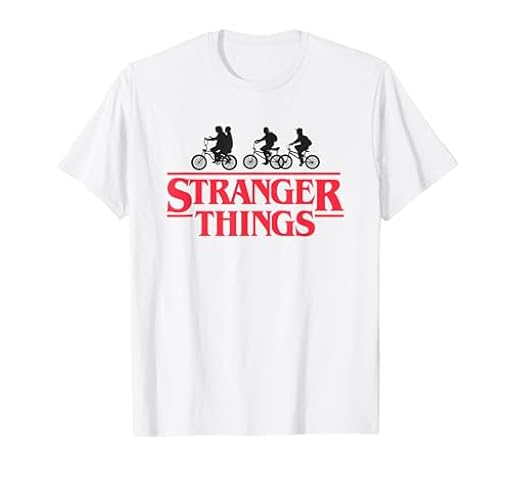 Stranger Things Silhouette Bike Logo Camiseta, Hombre, Blanco, S | Ya disponible en tu tienda friki favorita! En mundofriki.es!