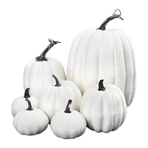 Jingtaihua Diferentes tamaños Falsos Calabazas Espuma Calabazas Juguete para Otoño Halloween Fiesta Suministro Fiesta de Acción de Gracias (Blanco) Cover