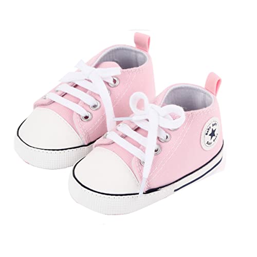 SIFANGPING Lauflernschuhe Baby rutschfeste und atmungsaktive 0-18M Canvas-Schuhe mit weicher Sohle für Jungen und Mädchen EU 17 Hell-Pink