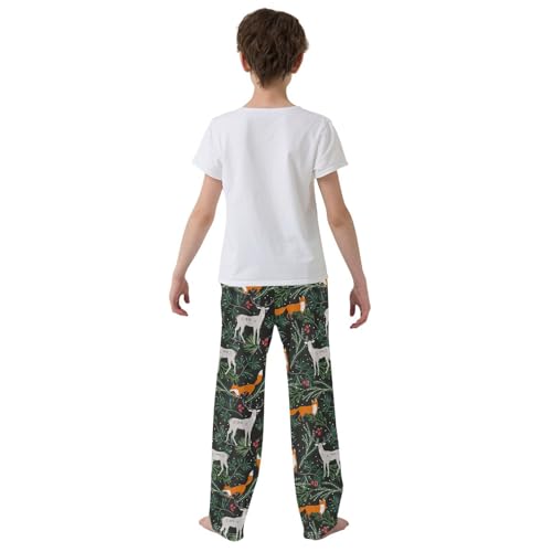 Fox Reindeer Pine Branches Boys Long Pants Soft Trousers Elastic Waist Kids Lounge Bottoms with Pockets S-XL3