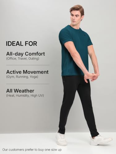 Image of TECHNOSPORT Men's Solid Slim Fit Round Neck T-Shirt TECHNOCOOL+ Half Sleeve Slip On Polyester for Gym Running Workout UPF50+ Anti Odour
