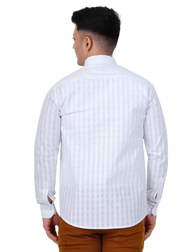Image of PRAKASAM COTTON Mens Minister Cotton White Full Sleeve Shirt/Formal White self Design/Transperent/Cotton White Regular fit/Full Sleeve Shirt self Design Shirt (Mono-SD-White-F), White Self Design-1