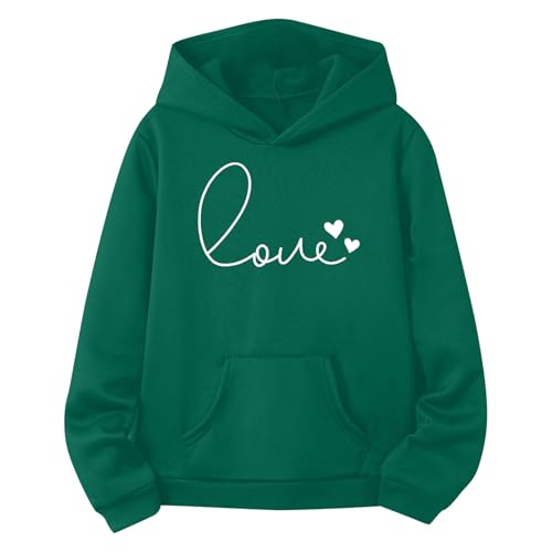 Generisch Felpa con cappuccio per bambini e bambine, a maniche lunghe, con stampa, Verde scuro, 6-7 Anni