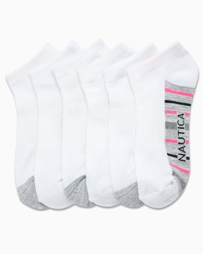 Image of Nautica Womens No Show Socks Moisture Wicking Athletic Low Cut Socks 6 Pack | Moisture Wicking Dri-Motion Fabric, Cushioned Key Areas, Banded Arch Support, No Show Low Cut, Shoe Size 4-10