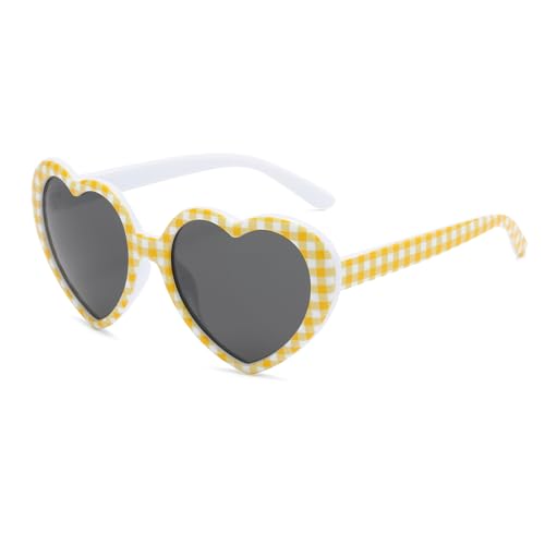 YUELUQU Lunettes de soleil en forme de cœur pour homme et femme - Polarisées des années 90 - Accessoire de festival - Lunettes de fête, Grille jaune.