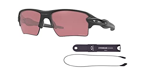 Oakley OO9188 Flak 9188B2 59MM Steel / Prizm Dark Golf Rectangle Sunglasses for Men + BUNDLE with Oakley Accessory Leash Kit