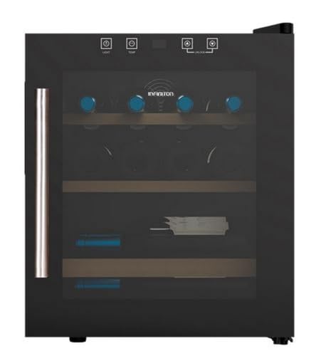 INFINITON Vinoteca WFL 15C, 15 Botellas, Luz LED en el interior, Sistema de enfriamiento No frost, Acabado exterior Crystal BLACK, Tirador exterior de acero inoxidable, G