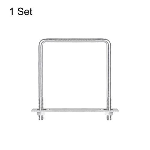 Image of uxcell Square U-Bolts, 122mm(4.8 inch) Inner Width 160mm Length M10 304 Stainless Steel U Clamp Bolt with Nuts and Plates, for Boat Trailer