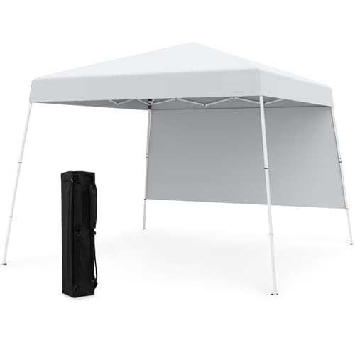 COSTWAY Carpa Plegable 3x3m, Pop up, cenadores para Jardin con 1 Pared Lateral, Bolsa de Transporte, Protección Solar, Pergolas de Jardin Exterior Camping, Playa (Blanco)
