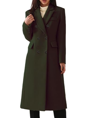 Osheoiso Abrigo de Doble Botonadura para Mujer Gabardina Chaquetón de Longitud Media Cruzado Abrigo de Invierno Chaqueta de Transición Cárdigan C Ejercito Verde M