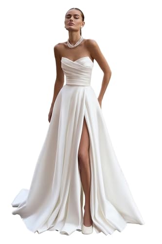 Mermaid Wedding Dresses for Bride Lace Appliques Satin Beach Bride Dress with Sleeve LW02