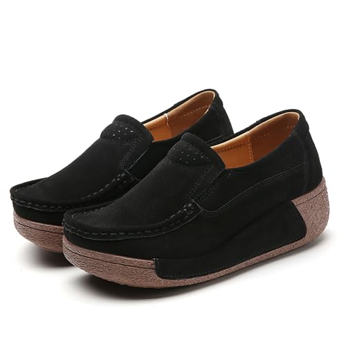 Image of YING LAN Women Slip On Loafers Comfort Suede Moccasins Wide Low Top Shoes