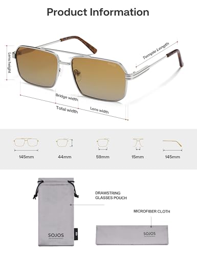Image of SOJOS Retro Polarized Square Sunglasses for Women Men Vintage Large Double Bridge UV Protection Metal Sun Glasses SJ1246