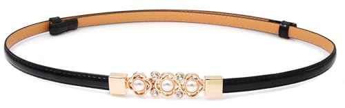 Women's Thin Leather Belt Adjustable Skinny Waist Belt for Dresses Jeans