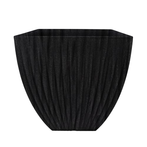 GEEZY Large Square Flower Pot – Durable Plastic, Lightweight for Indoor & Outdoor Use, Ideal Plant Tub for Garden Pots, 39x39x42 cm, Elegant Charcoal Design, Grey Lotus