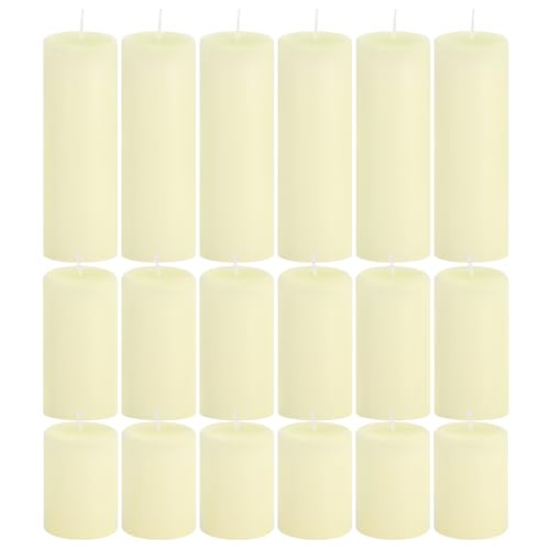 Trxvxo 18 Pcs Ivory Pillar Candles Bulk SetHurricane Candles3 Different Lengths 2 x 3/4/6 Inch (6 Each)Dripless Unscented SmokelessGives You a Better Atmosphere When Organizing an Event Party.